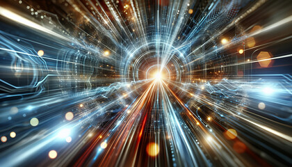 Fototapeta premium An intricate depiction of a particle accelerator that captures the essence of subatomic particle collisions and energy. 