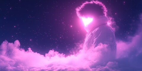 Fototapeta premium Surreal Figure in Cosmic Clouds with Neon Glow