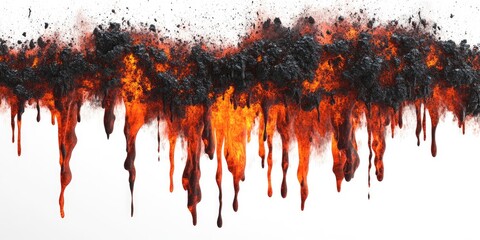Molten Lava Liquid Dripping on White Background Isolated