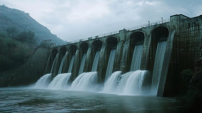 water falling dams many water flowing 
