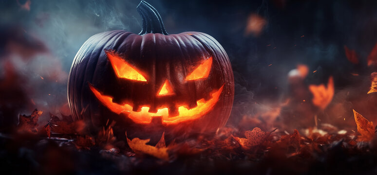 Halloween, banni&egrave;re avec place pour texte, automne et saison des citrouilles, fond d'&eacute;cran terrifiant pour Halloween, Image qui fait peur.