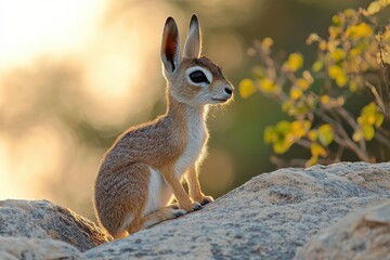 Naklejka premium Graceful Gazelle by a Rock at Sunset