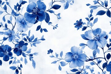 A beautiful blue floral design on a white background captures the essence of exquisite porcelain art, ideal for creating a serene atmosphere in any space, enhancing elegance and charm