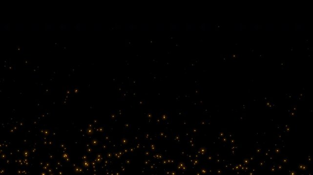Abstract animation loop glow gold stars particles flow up on black background. 4K 3D seamless looping red bokeh particles dust fly in the air. 