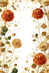 Naklejka premium Golden and Brown Floral Border on White Background