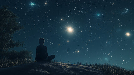 Naklejka premium Under the Stars: A Moment of Cosmic Serenity