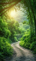 Fototapeta premium A winding path through a lush forest. AI.