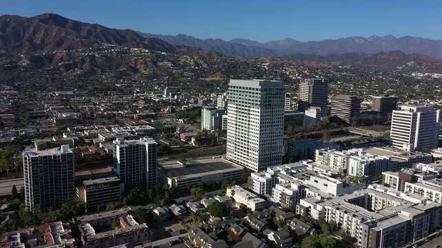 Glendale, California, USA - August 18, 2024: Afternoon sunlight shines on the downtown urban core of Glendale.