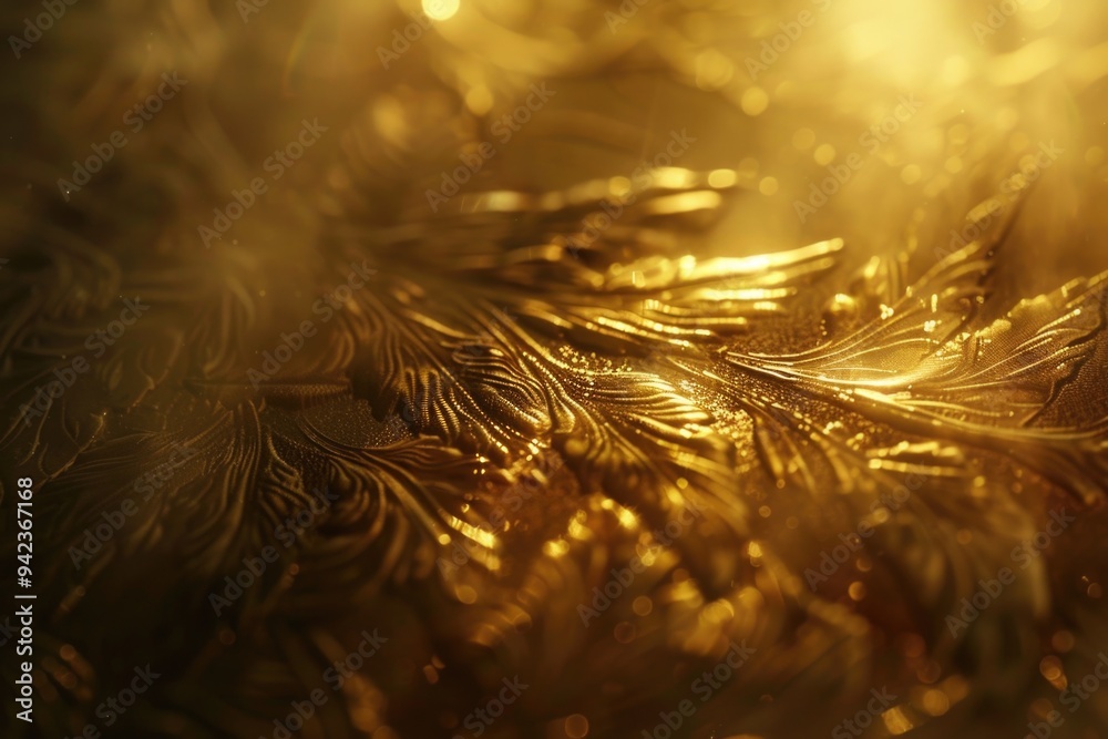 Poster a close-up shot of a golden feather lying on a table