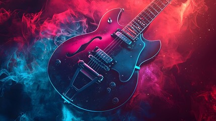 Obraz premium Electric Guitar in Smoke and Lights.
