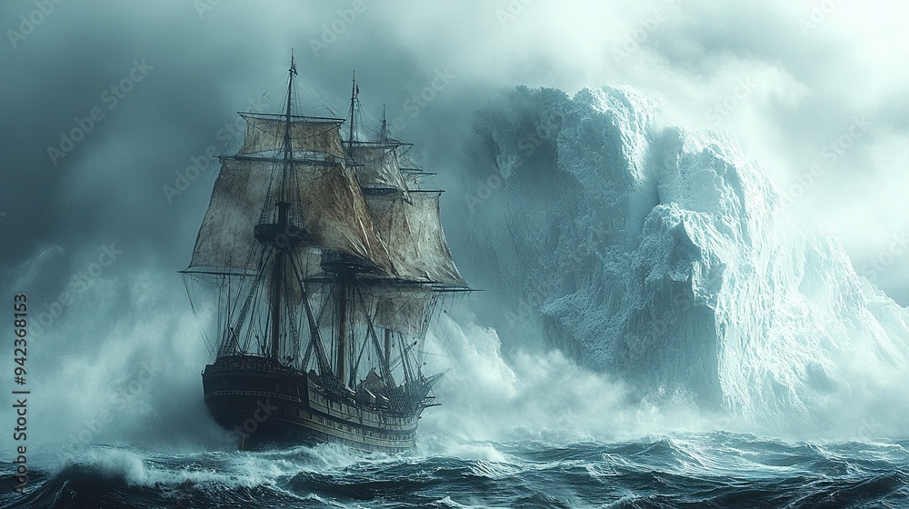 Wall mural a ship lost in stormy seas might find a chance to avoid sinking through a sudden clearing as it verg