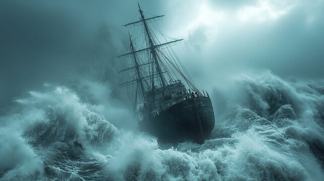 A ship lost in stormy seas might find a chance to avoid sinking through a sudden clearing as it verges on crashing into a massive iceberg.
