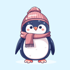 Cute Penguins with warm clothes Cartoon Vector Icon illustration