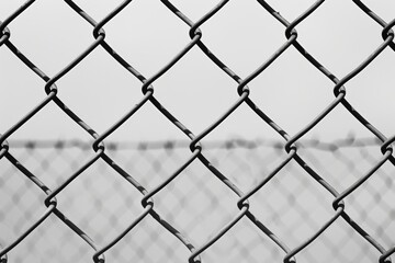 Fototapeta premium Close-up of a metal chain-link fence with blurred background, wire, security, barrier, protection concept