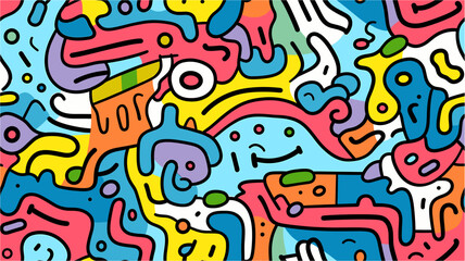 Fototapeta premium Fun colorful line doodle seamless pattern