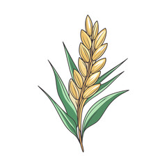 cartoon style wheat stalk with green leaves