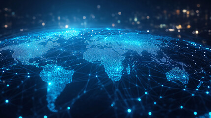 Abstract world map, concept of global network and connectivity, international data transfer and cyber technology, worldwide business, information exchange and telecommunication