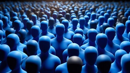Obraz premium A mesmerizing pattern of abstract blue figures creating a sea of individuality and anonymity, hinting at themes of unity and diversity.