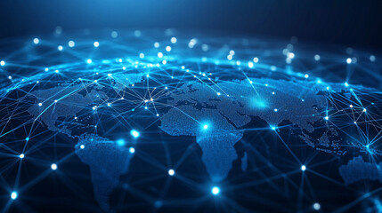 Fototapeta premium Abstract world map, concept of global network and connectivity, international data transfer and cyber technology, worldwide business, information exchange and telecommunication