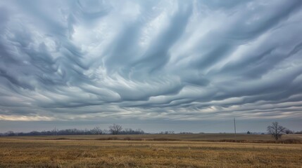 Fototapeta premium Stratus clouds spread a grey blanket across the sky, signaling an overcast day.