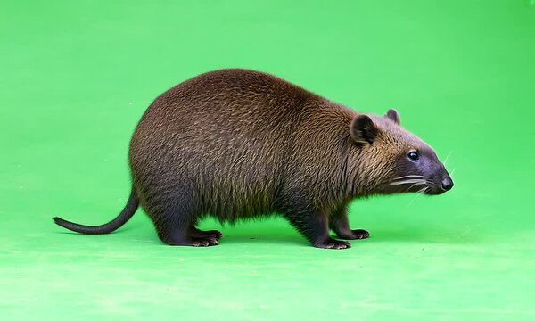 Side view of a brown agouti on green background with ai generated.
