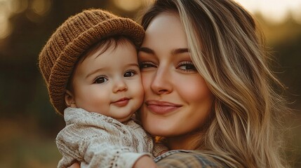 Obraz premium A woman tenderly embraces and kisses a baby, showing profound affection.