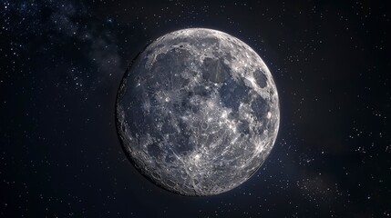 Obraz premium A detailed view of the moon surrounded by stars in a night sky.