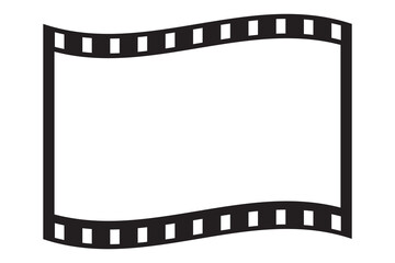 Curved film strip icon. Empty frame design. Black border vector. Cinematic template element.
