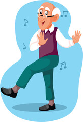 Cheerful Senior Grandpa Dancing with Energy Vector Cartoon Illustration. Enthusiastic grandpa moving with energy and happily 
