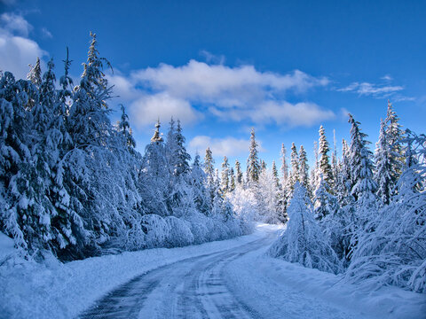 USA, Washington State, Cle Elum, Kittitas County. Colorful winter landscape of rural town.