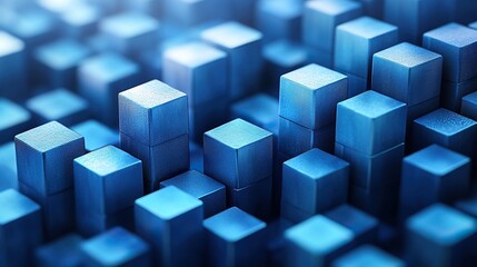 Obraz premium Blue cubes are methodically placed in a geometric abstract pattern.
