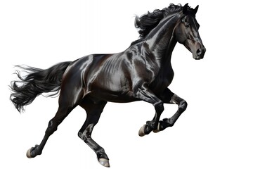 Fototapeta premium A powerful black horse galloping gracefully across a white background.