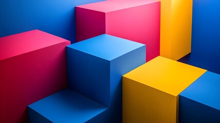 Fototapeta premium Abstract Geometric Shapes Background Blue, Yellow, Pink