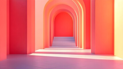 Fototapeta premium Abstract Pink & Orange Archway with Steps