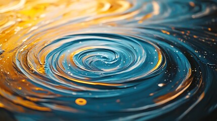 Abstract Swirling Blue and Gold Liquid Background