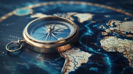 Compass on world map and with business concept background generative ai