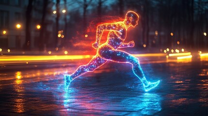 Fototapeta premium A neon-lit abstract runner captures the essence of movement and vitality in the artwork.