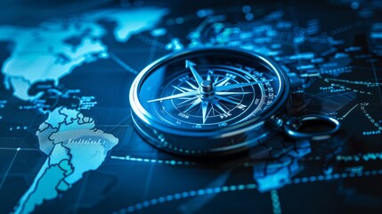 Compass on world map and with business concept background generative ai
