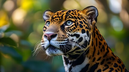 Obraz premium Jaguar Portrait, Wild Cat, Closeup, Green Background