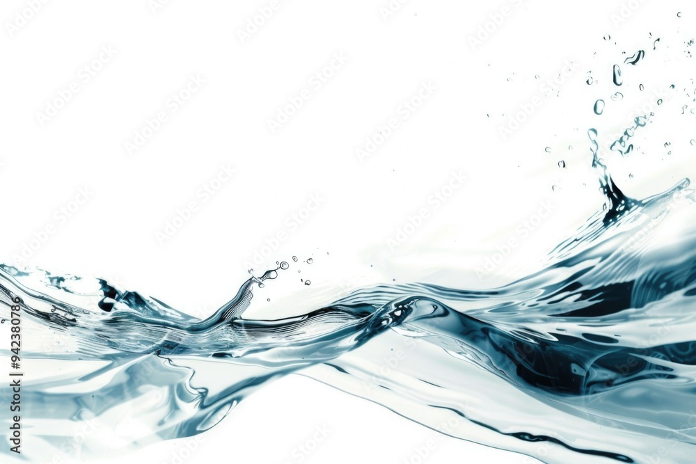 Poster A close-up view of a wave crashing onto a white surface, with water droplets and foam creating texture and interest