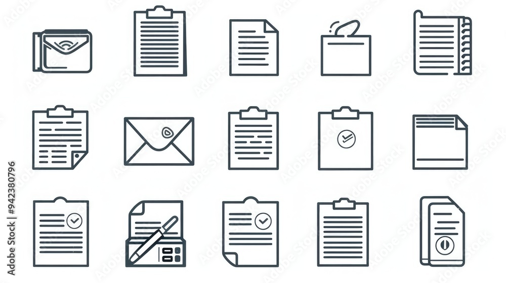 Poster Set of colorful paper icons on a white background, ideal for presentations or design projects
