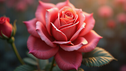 Pink rose in soft morning light