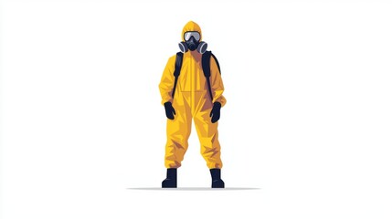 Fototapeta premium A person in a yellow protective suit with a gas mask, ideal for safety and health-related themes in various contexts.