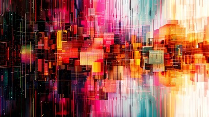 Obraz premium Abstract Cityscape with Vibrant Colors and Geometric Shapes