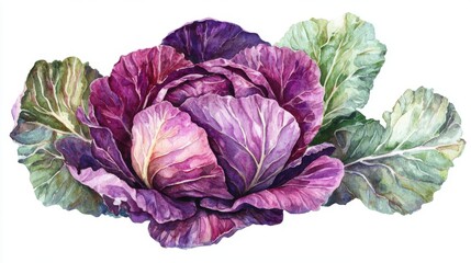 Obraz premium Beautiful and vibrant purple cabbage with lush green leaves, showcasing natural patterns and colors for culinary and decorative uses.