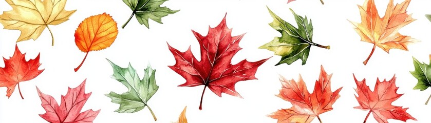 Naklejka premium Beautiful watercolor leaves in vibrant autumn colors on a white background, perfect for seasonal decor or designs.