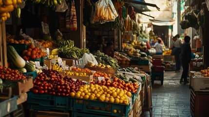 A vibrant market with fresh produce