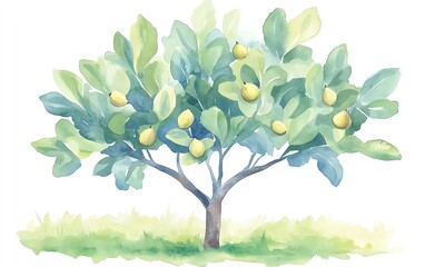 Fototapeta premium A clipart style watercolor illustration of a Pumpkin patch with various sizes of pumpkins, The background must be plain white to emphasize the illustration