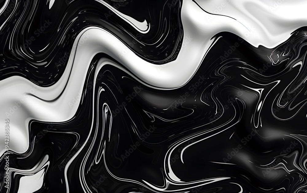Wall mural black and white abstract background with smooth waves presentation design