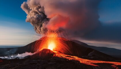용암이 하늘로 솟구치는 활화산
